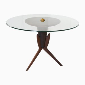 Table de Salon Ronde en Bois et Cristal attribuée à Osvaldo Borsani, Italie, 1960s