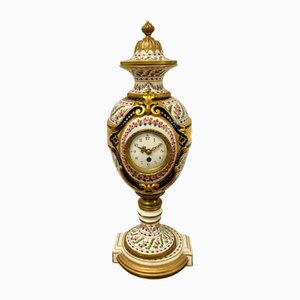Orologio da camino grande vittoriano in porcellana dipinto a mano, Francia, metà XIX secolo