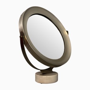 Espejo de mesa de acero y mármol, años 70
