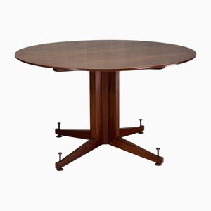 Table de Salle à Manger Circulaire Vintage en Bois et Laiton, 1950s