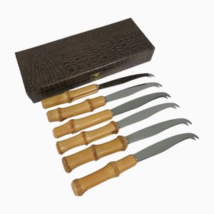 Vintage Italian Cheese Cutlery in Bamboo and Stainless Steel, 1960s, Set of 6