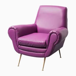 Sedia in pelle viola di Gigi Radice per Minotti, anni '50