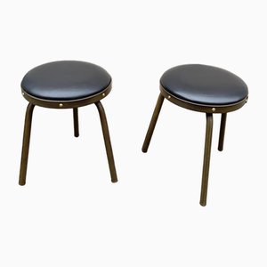Set of Stitched Leather Stools by Jacques Adnet, 1950