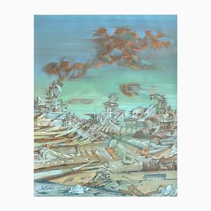 Lucien Coutaud, Paysage brun, 1950, Guazzo su carta, con cornice