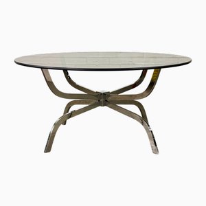 Vintage Coffee Table with Smoked Glass Top and Chrome Frame