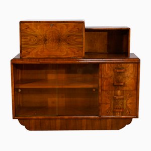 Meuble Art Déco Rurka en Verre et Ronce de Noyer, 1940