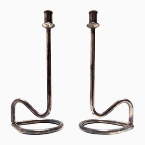 Vintage Kerzenhalter aus versilbertem Metall von Lino Sabattini, 1990er, 2er Set