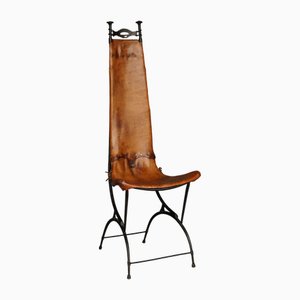 Chaise d'Appoint en Fer et Cuir par Sido et François Thévenin, 1980s
