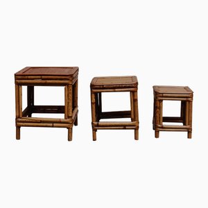 Vintage Italian Rattan and Bamboo Tables, 1960s, Set of 3