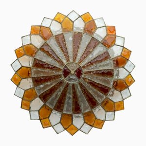 Large Italian Round Murano Glass Ceiling Lamp by Poliarte, 1970s
