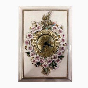 Vintage Porcelain Wall Clock with Handcrafted Floral Decor by Giulio Tucci for Capodimonte, 1990s