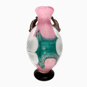 Postmoderne mundgeblasene Scavo Glasvase in Rosa, Grün & Weiß, Murano, Italien, 1970er