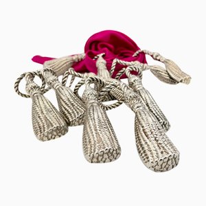 Servilleteros vintage de cuerda bañados en plata de SIA Home Decor, años 70. Juego de 5