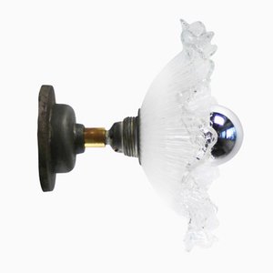 Glass, Cast Iron and Brass Wall Sconce