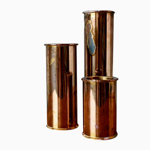 Vintage Scandinavian Candlesticks in Gilt Metal, Set of 3