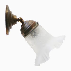 French Art Nouveau Frosted Glass and Brass Wall Sconce