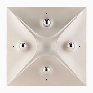 Lampada da parete o soffitto Space Age futuristica quadrata bianca di Hillebrand, anni '70