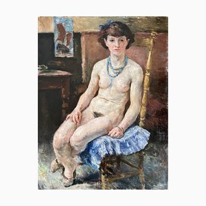 Perroud, Giovane donna con una collana blu, 1936, Olio su tela