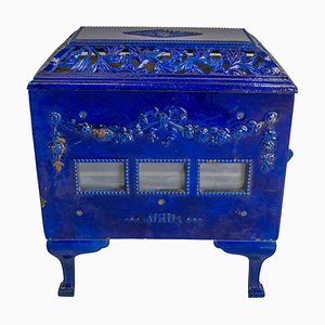 Stufa a carbone Art Déco smaltata blu, Francia, fine XIX secolo