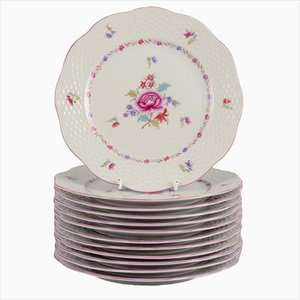 Vintage Porcelain Plates with Polychrome Floral Motifs from Herend, 1944, Set of 12