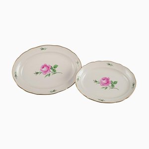 Large Oval Pink Rose Serving Platters from Meissen, 1920s, Set of 2