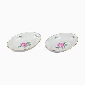 German Oval Pink Rose Bowls in Porcelain from Meissen, 1920s, Set of 2