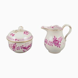 German Pink Indian Porcelain Creamer and Sugar Bowl from Meissen, Set of 2
