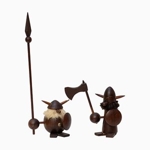 Nordic Vikings Wooden Figures, 1960, Set of 2