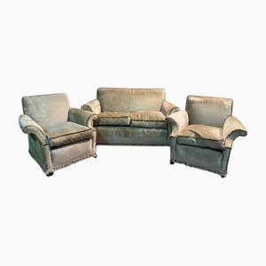 Living Room Sofa and Napoleon Iii Velvet Armchairs, Set of 3