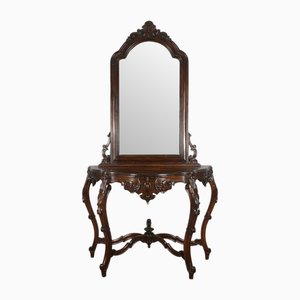 Console avec Miroir en Bois Sculpté, 19ème Siècle