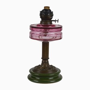 Art Nouveau Ceramic, Glass and Metal Oil Lamp with Original Working Double Wick