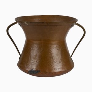 19th Century Amphora Vase in Copper with Double Handles, Hand Embossed, Italy