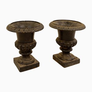 Mini Black Cast Iron Medici Vases, Set of 2