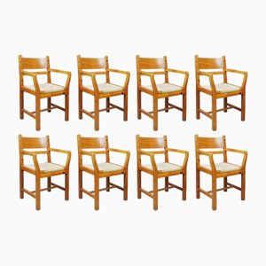 Danish Pine Dining Chairs with Rope Seats, 1980, Set of 8