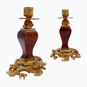 Napoleon III Style Gilt Bronze Candleholders, Set of 2