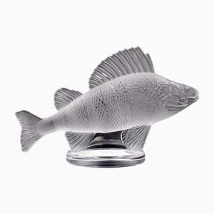 Escultura de pez perca de cristal escarchado de Lalique, Francia
