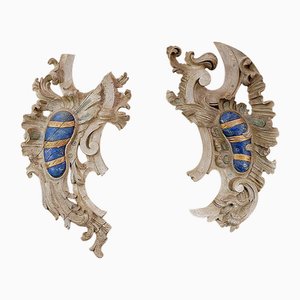 Large Carved Foliate Wooden Wall Decorations, 18th Century, Set of 2