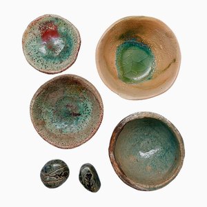 Green Decorative Ceramics by N. Lebrun, Belgium, 1970s, Set of 6
