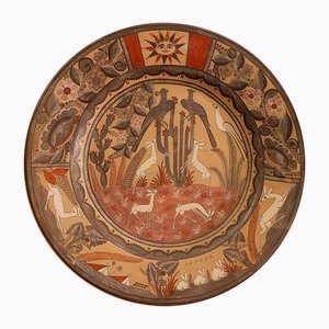 Piatto da parete vintage in terracotta dipinto a mano di Amado Galvan, Messico, anni '70