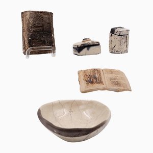 White & Books Ceramics by N. Lebrun, Belgium, 1970s, Set of 5
