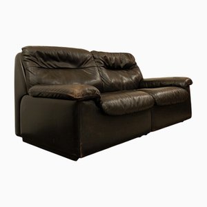 Black Leather Sofa from de Sede, 1980s