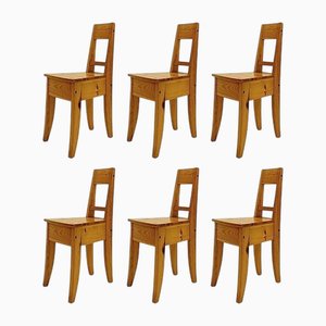 Vintage Pine Dining Chairs, Set of 6