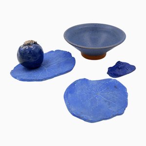 Cobalt Blue Ceramics by N. Lebrun for Fond d'Atelier, Belgium, 1970s, Set of 5