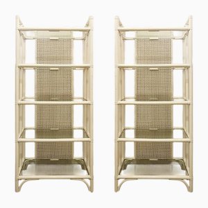 Lacquered Canework Shelves in Bamboo and Glass, Italy, 1980s, Set of 2