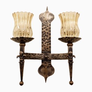 Wrought Iron 2-Branch Wall Sconces, Set of 2