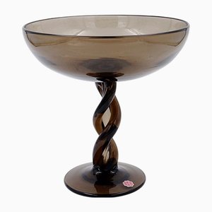 Mid-Century Twisted Smoked Murano Glass Bowl, Italy, 1960s