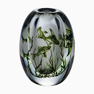 Vase Fish Graal Vintage attribué à Edward Hald pour Orrefors, Suède, 1963