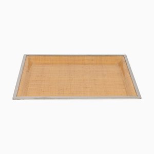 Serving Tray in Acrylic Glass, Wicker and Chrome in the style of Christian Dior Home, Italy, 1970s