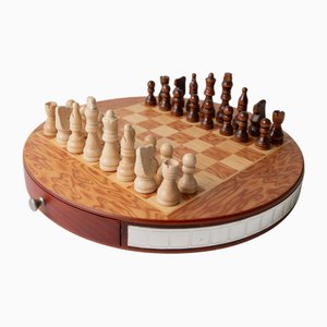 Mid-Century Chessboard in Wood and Sheet Metal, Italy, 1960s, Set of 33