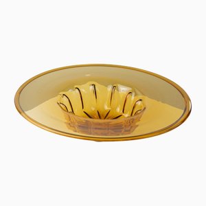 Vintage Amber Murano Glass Bowl with Ribbed Pattern, Italy, 1920s